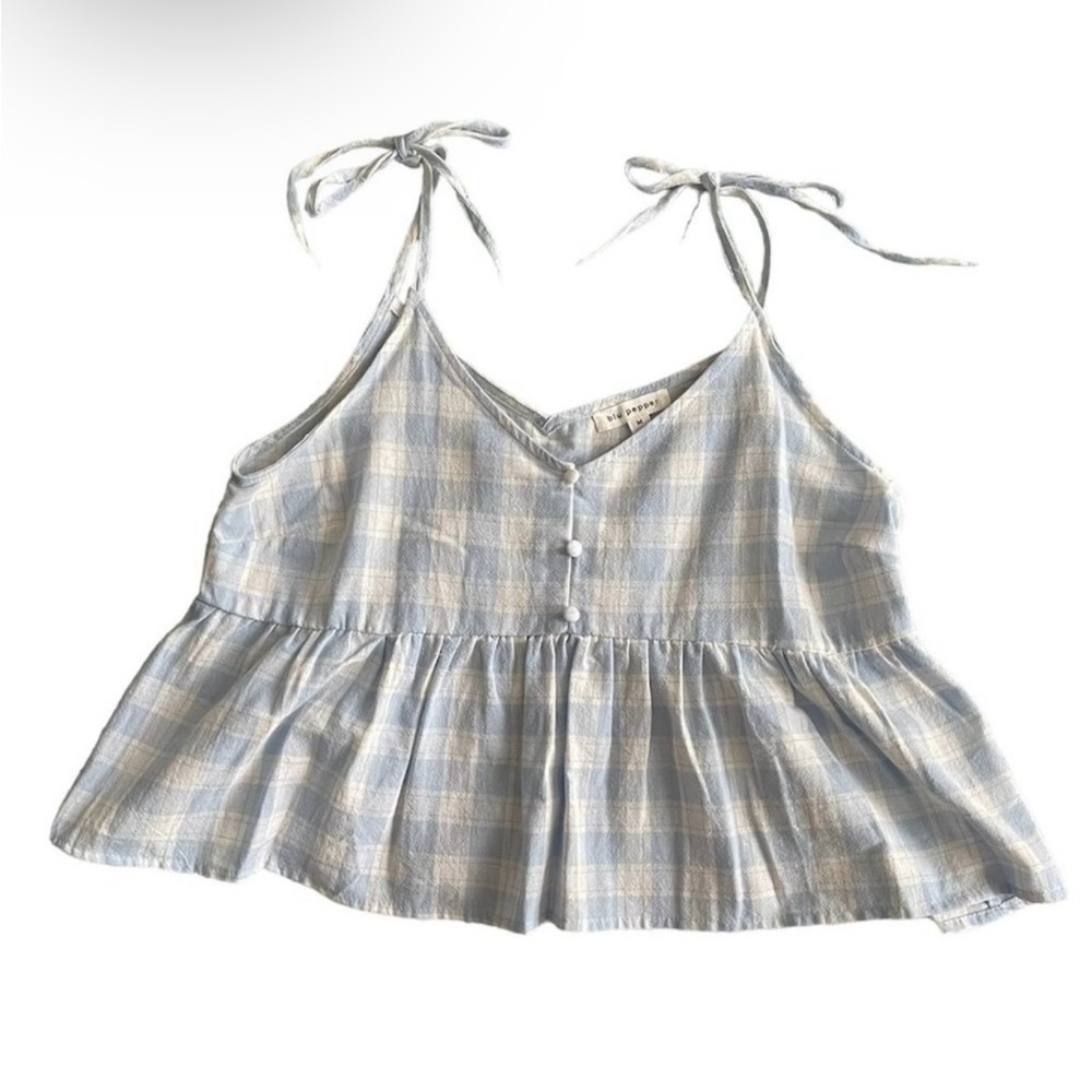 Anthropologie Blu Pepper Gingham Pastel Blue Checkered Women's Top